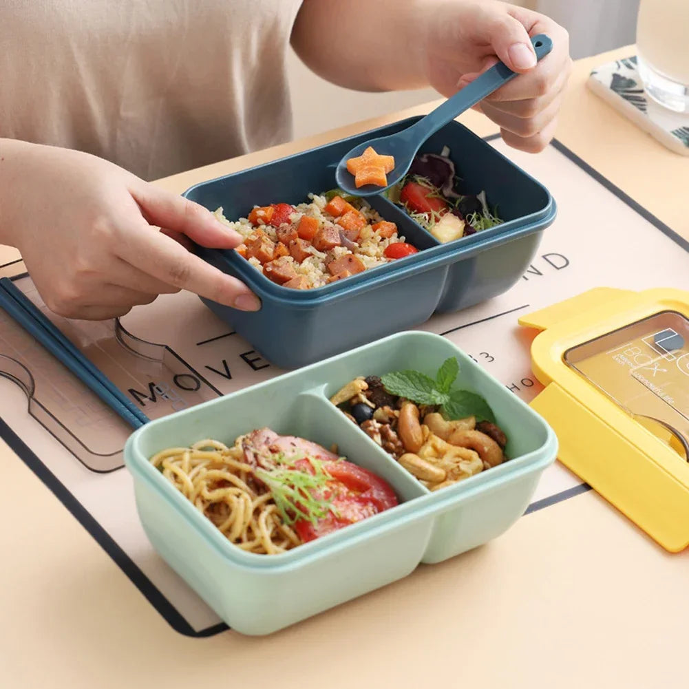 850ML Microwave Lunch Box with Spoon Chopsticks Dinnerware Food Storage Container Children Kid School Office Microwave Bento Box
