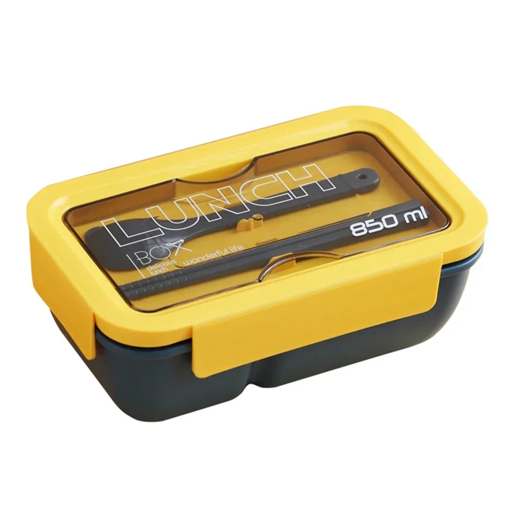 850ML Microwave Lunch Box with Spoon Chopsticks Dinnerware Food Storage Container Children Kid School Office Microwave Bento Box