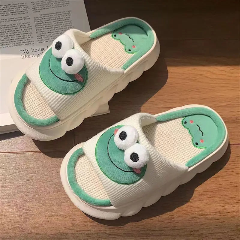 Women Cartoon Frog Slippers Winter Warm Indoor Home Slides