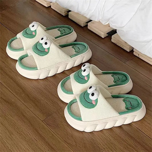 Women Cartoon Frog Slippers Winter Warm Indoor Home Slides