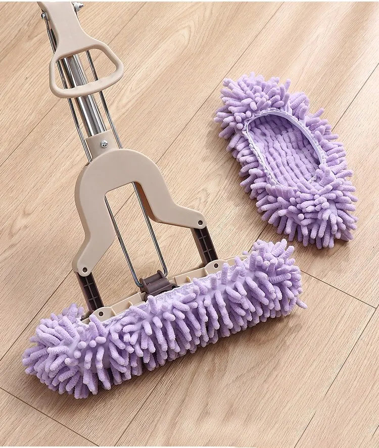 2 Pieces Of Chenille Mop Slippers Dust Removal Foot Socks