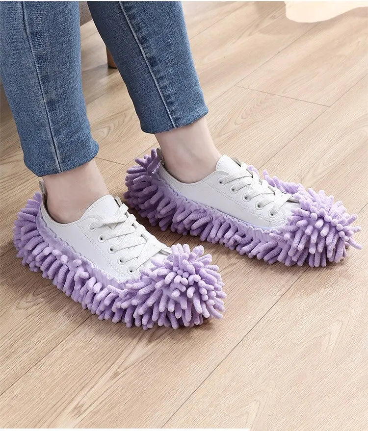 2 Pieces Of Chenille Mop Slippers Dust Removal Foot Socks