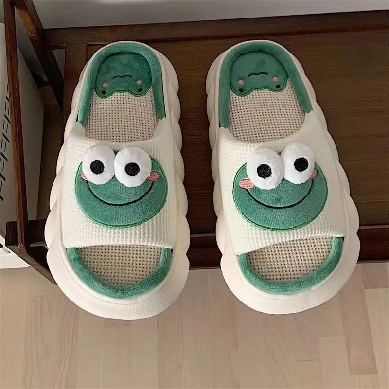 Women Cartoon Frog Slippers Winter Warm Indoor Home Slides