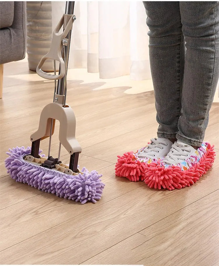 2 Pieces Of Chenille Mop Slippers Dust Removal Foot Socks