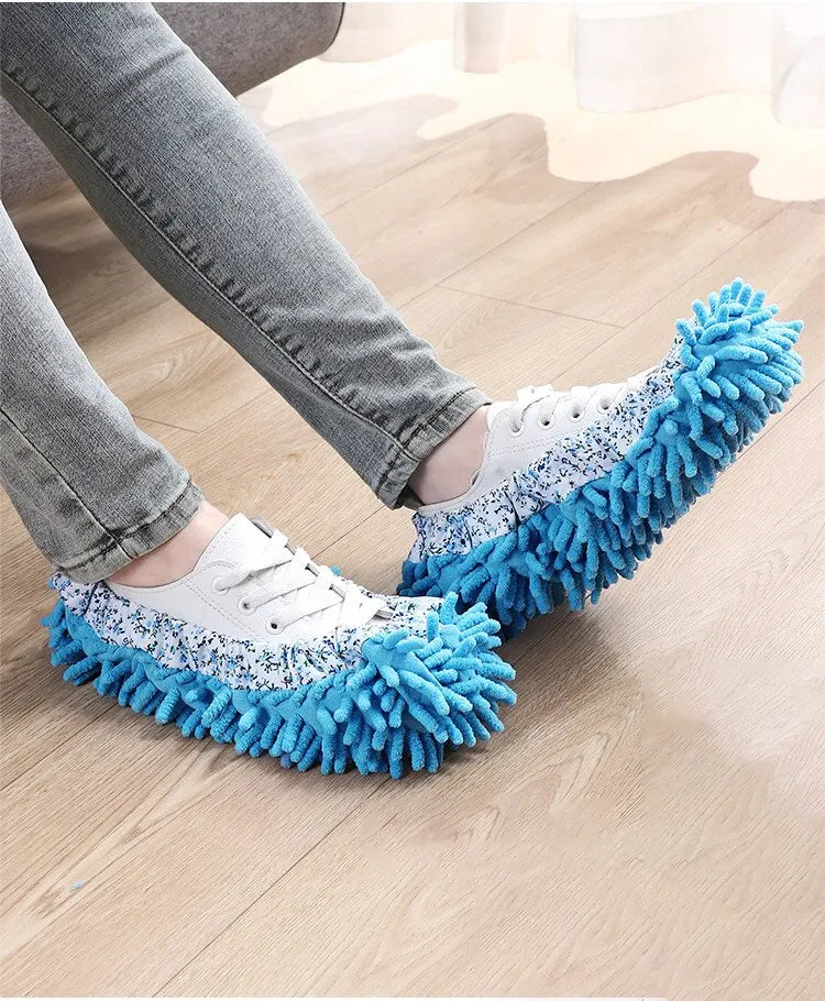 2 Pieces Of Chenille Mop Slippers Dust Removal Foot Socks