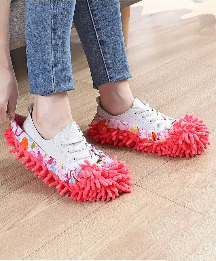 2 Pieces Of Chenille Mop Slippers Dust Removal Foot Socks