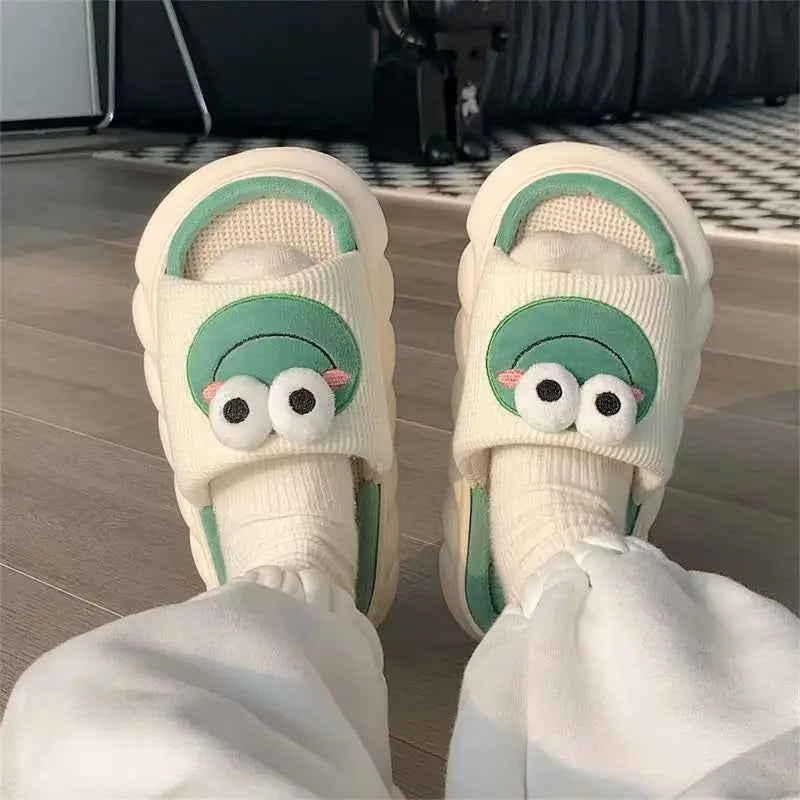 Women Cartoon Frog Slippers Winter Warm Indoor Home Slides