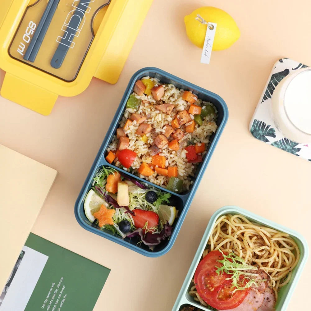 850ML Microwave Lunch Box with Spoon Chopsticks Dinnerware Food Storage Container Children Kid School Office Microwave Bento Box