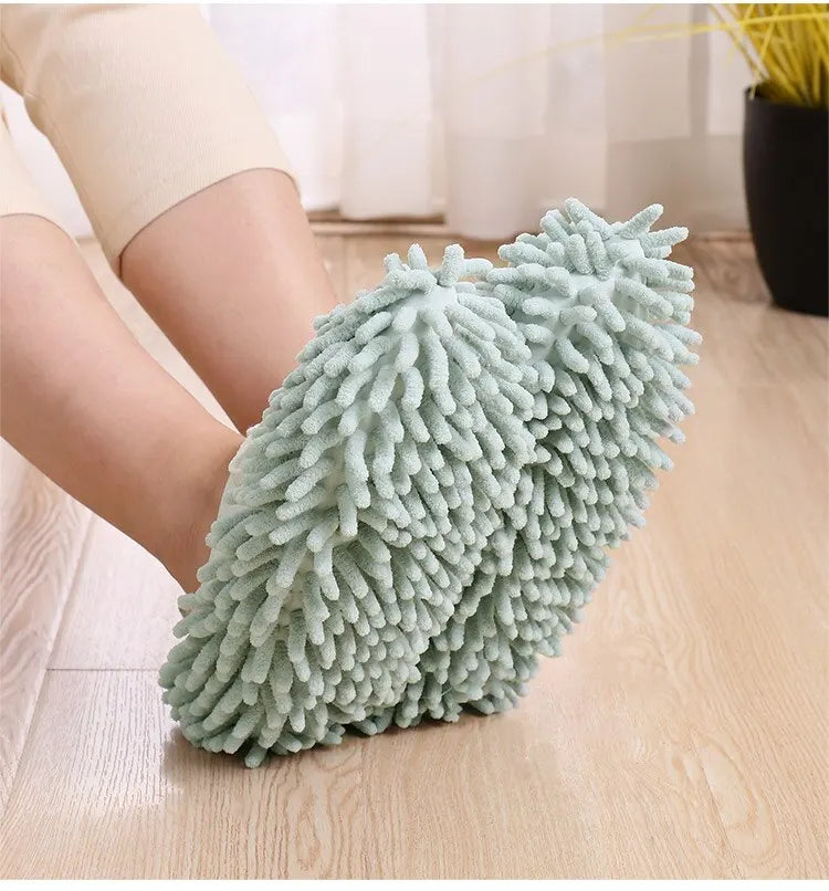 2 Pieces Of Chenille Mop Slippers Dust Removal Foot Socks