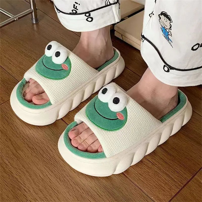 Women Cartoon Frog Slippers Winter Warm Indoor Home Slides